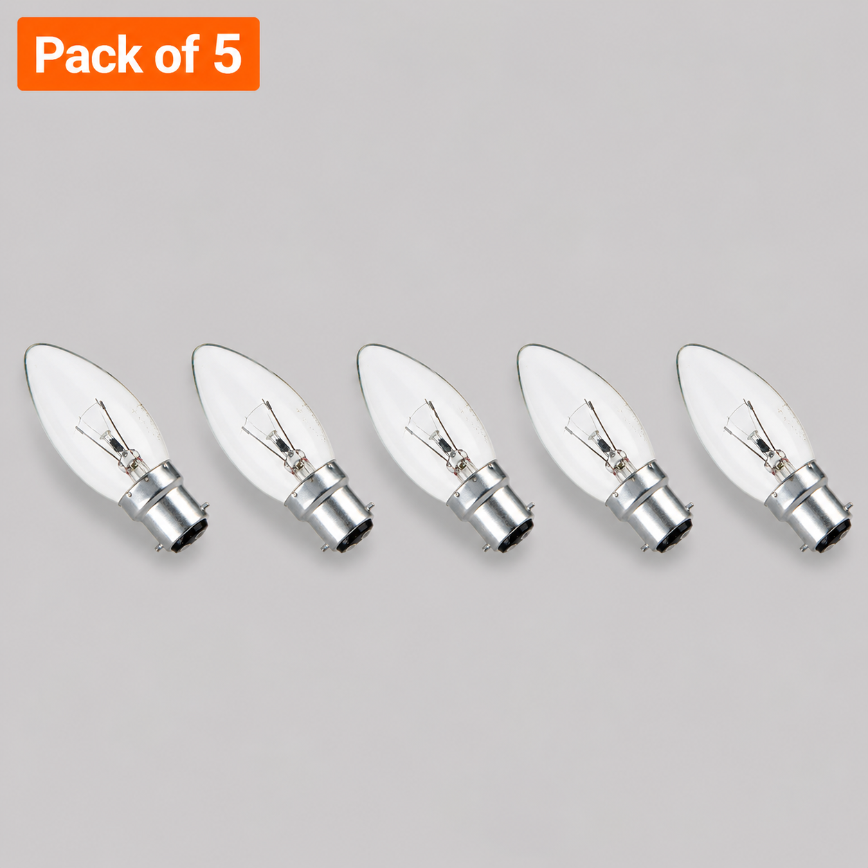 5 Pack 60W Incandescent Candle 22mm Ba22d/BC Clear