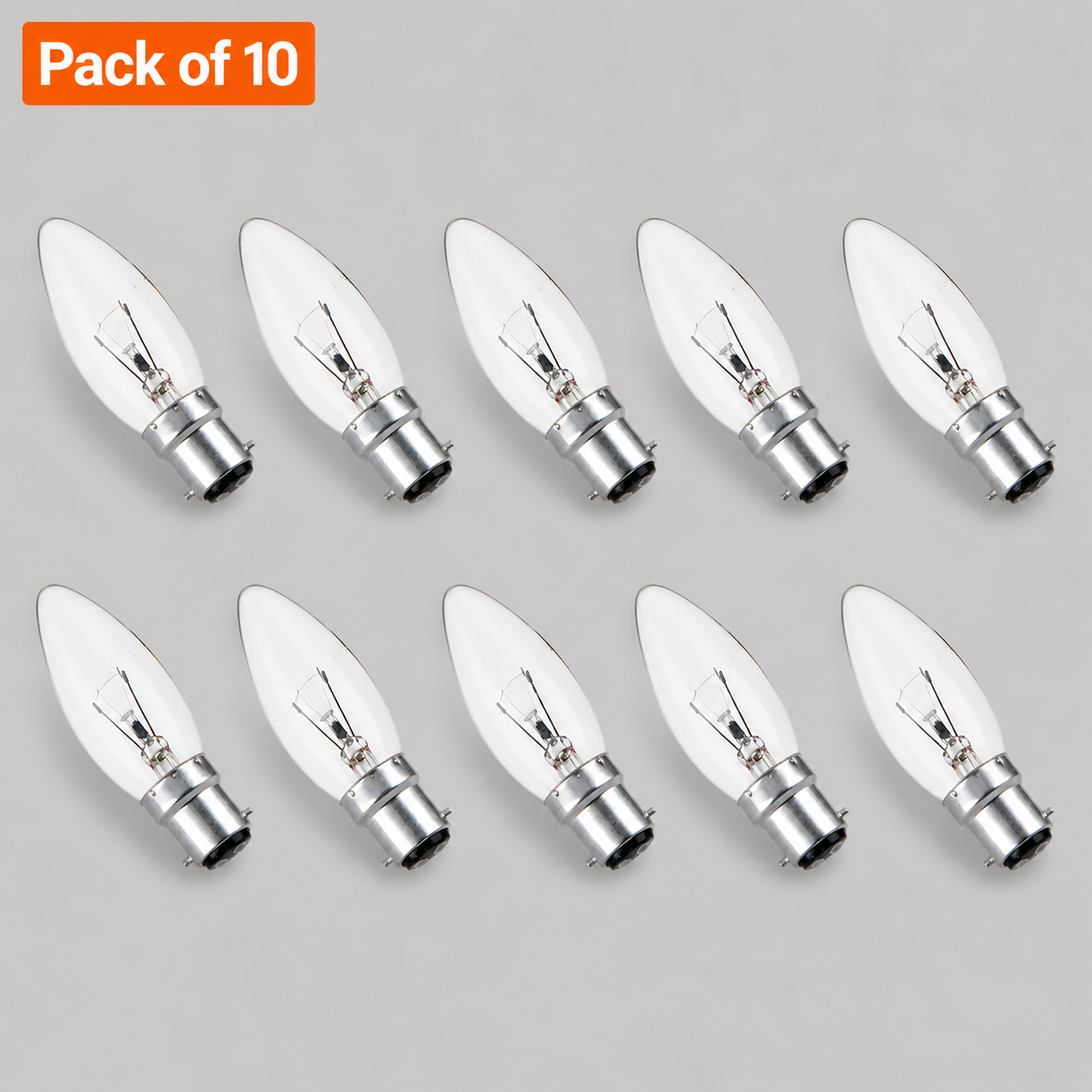 10 Pack 60W Incandescent Candle 22mm Ba22d/BC Clear
