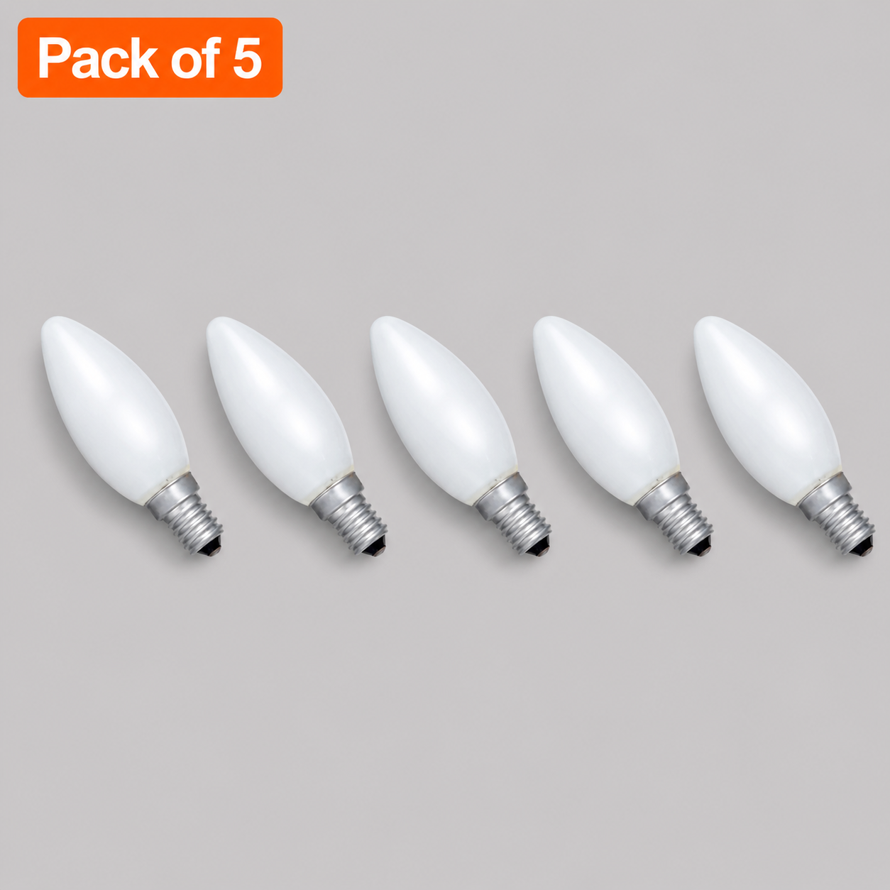 5 Pack 60W Incandescent Candle 14mm E14/SES Frosted