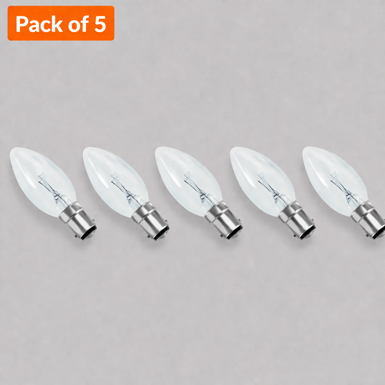 5 Pack 40W Incandescent Candle 15mm Ba15d/SBC Clear