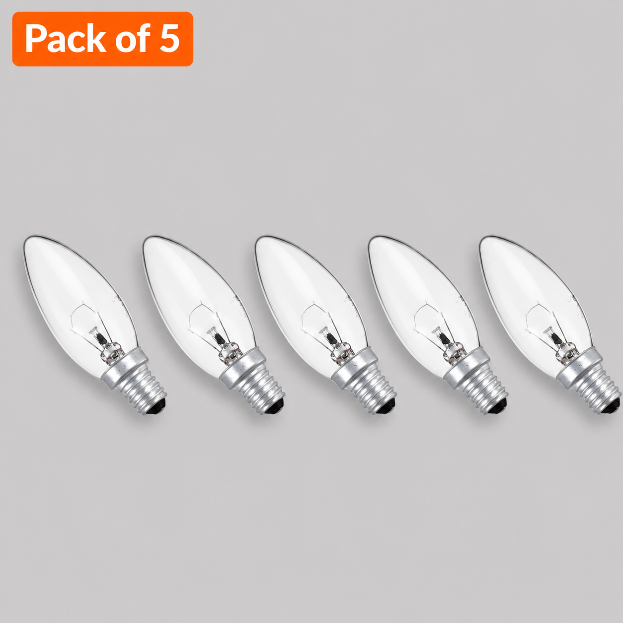 5 Pack 60W Incandescent Candle 14mm E14/SES Clear