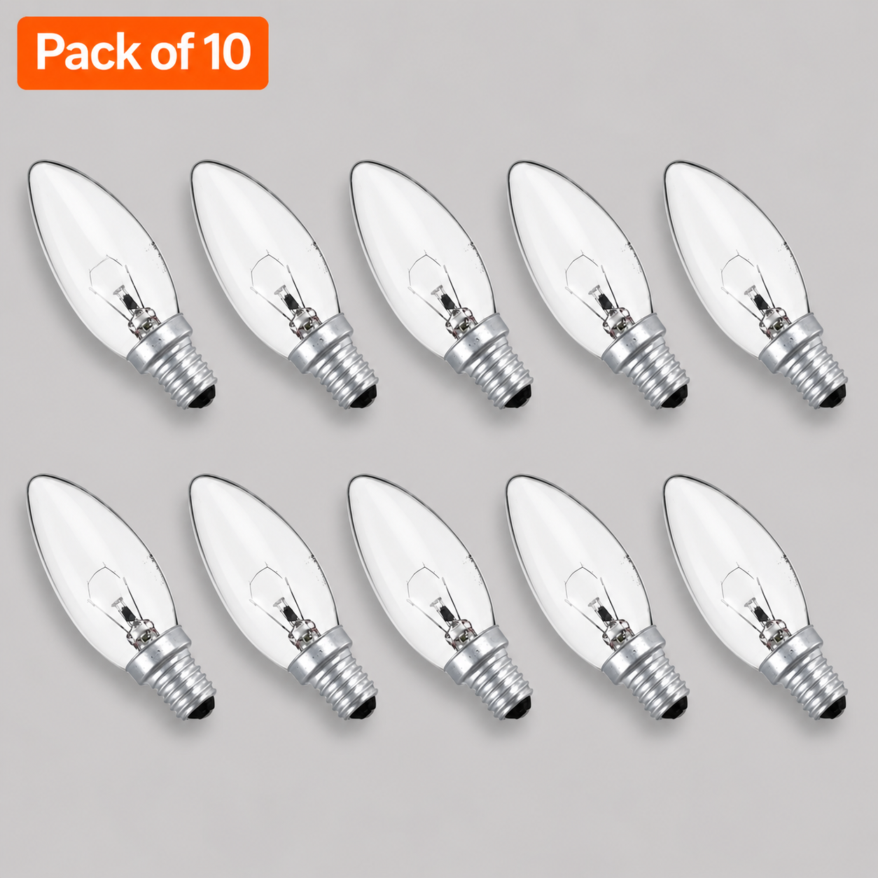 10 Pack 60W Incandescent Candle 14mm E14/SES Clear