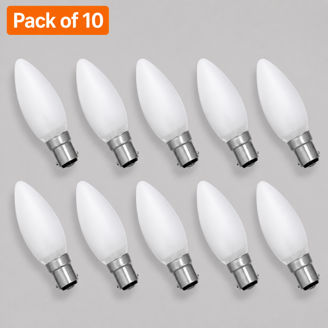 10 Pack 60W Incandescent Candle 15mm Ba15d/SBC Frosted