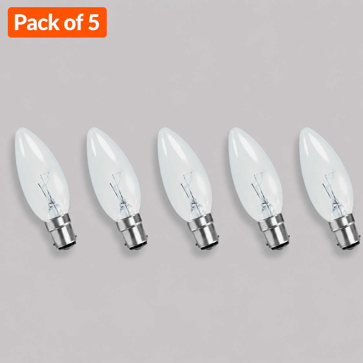 5 Pack 25W Incandescent Candle 15mm Ba15d/SBC Clear