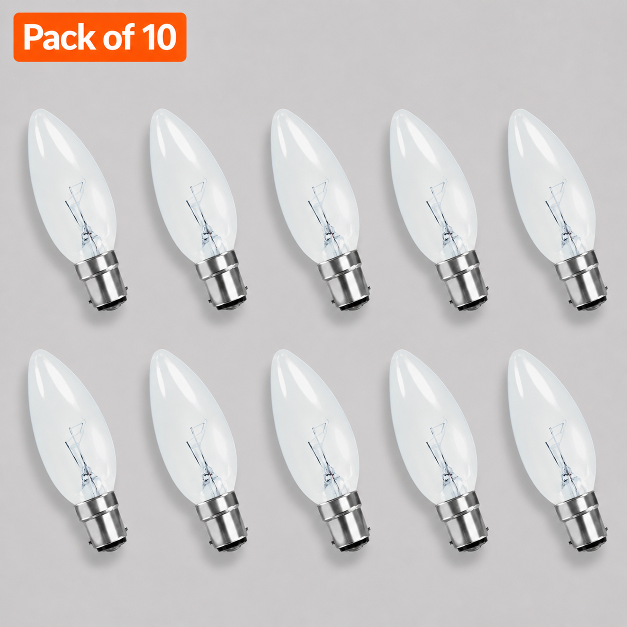 10 Pack 25W Incandescent Candle 15mm Ba15d/SBC Clear