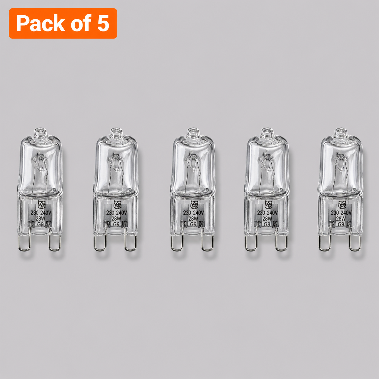 5 Pack 60W G9 Halogen Capsule Bulbs - 240V Clear