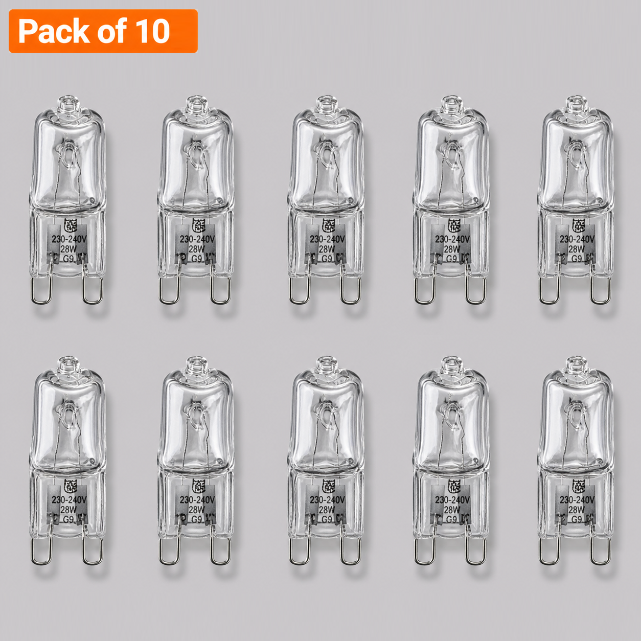10 Pack 60W G9 240V Clear Halogen Capsule Bulbs