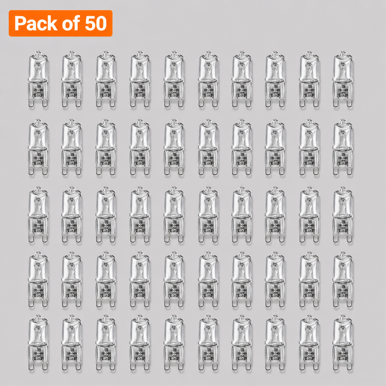 50 Pack 60W G9 Halogen Capsule Bulbs, 240V, Clear, Warm White