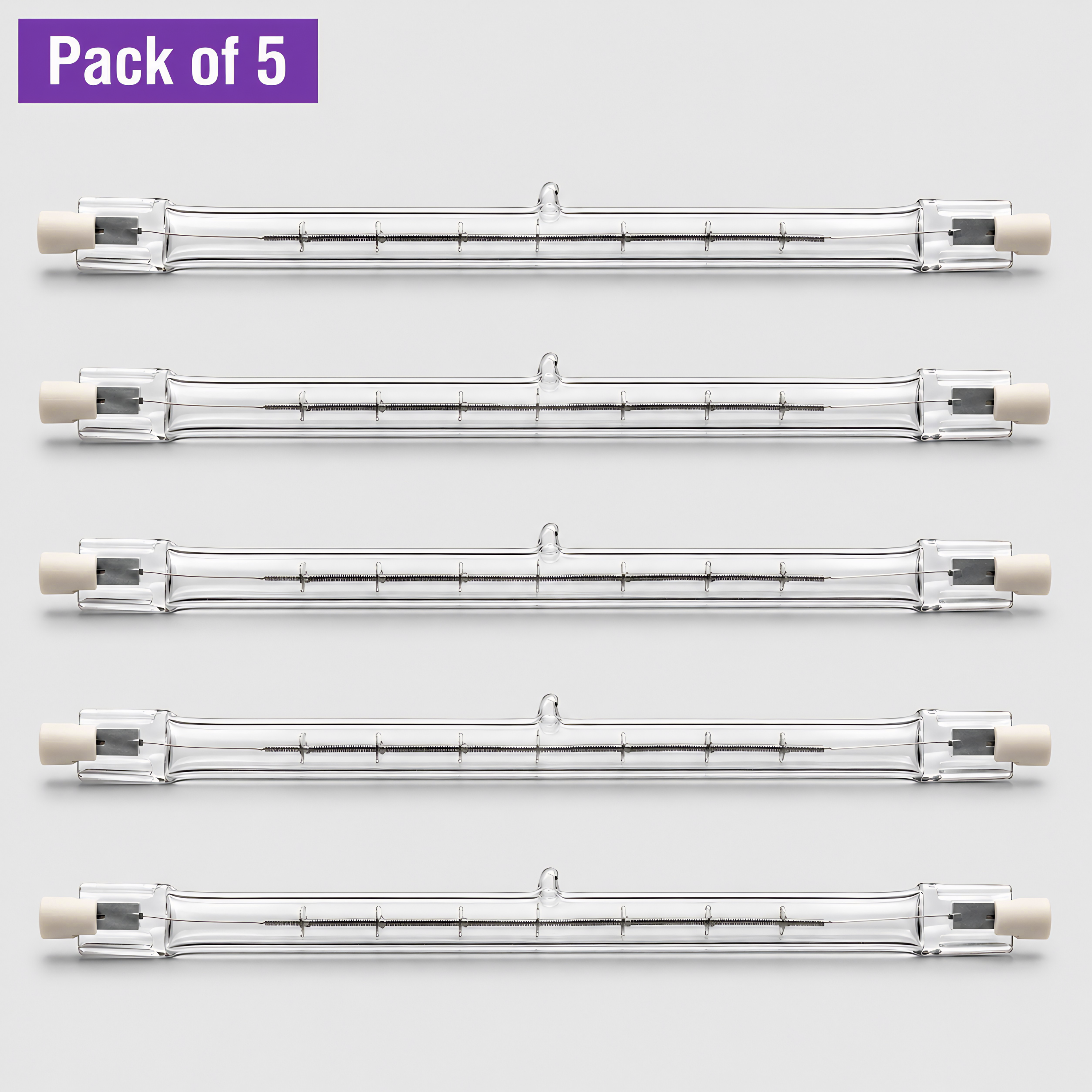 5 Pack 150W Halogen Linear R7s Bulbs, 118mm, 240V, Warm White