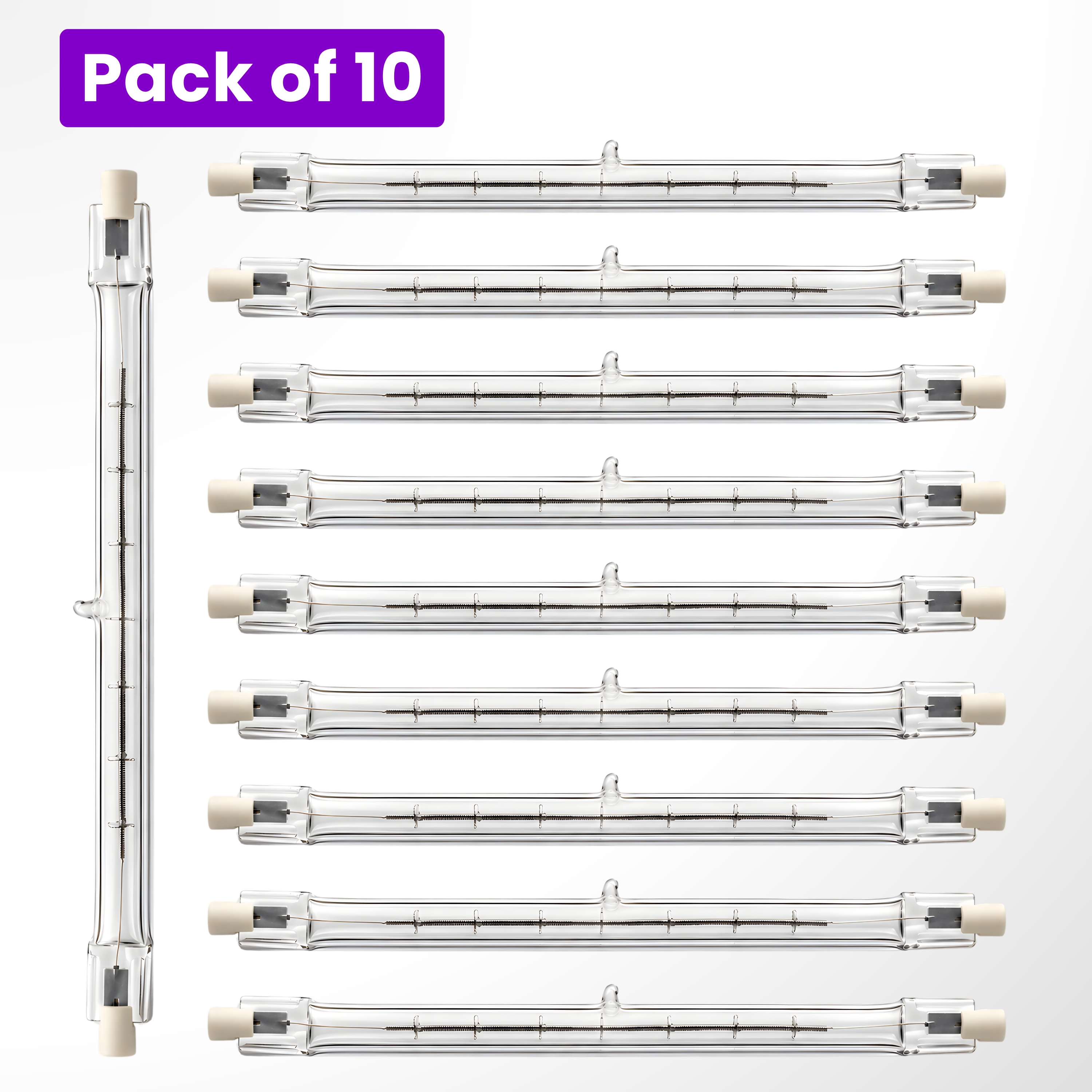 10 Pack 150W Halogen Linear Bulbs, 118mm R7s, 240V, Warm White