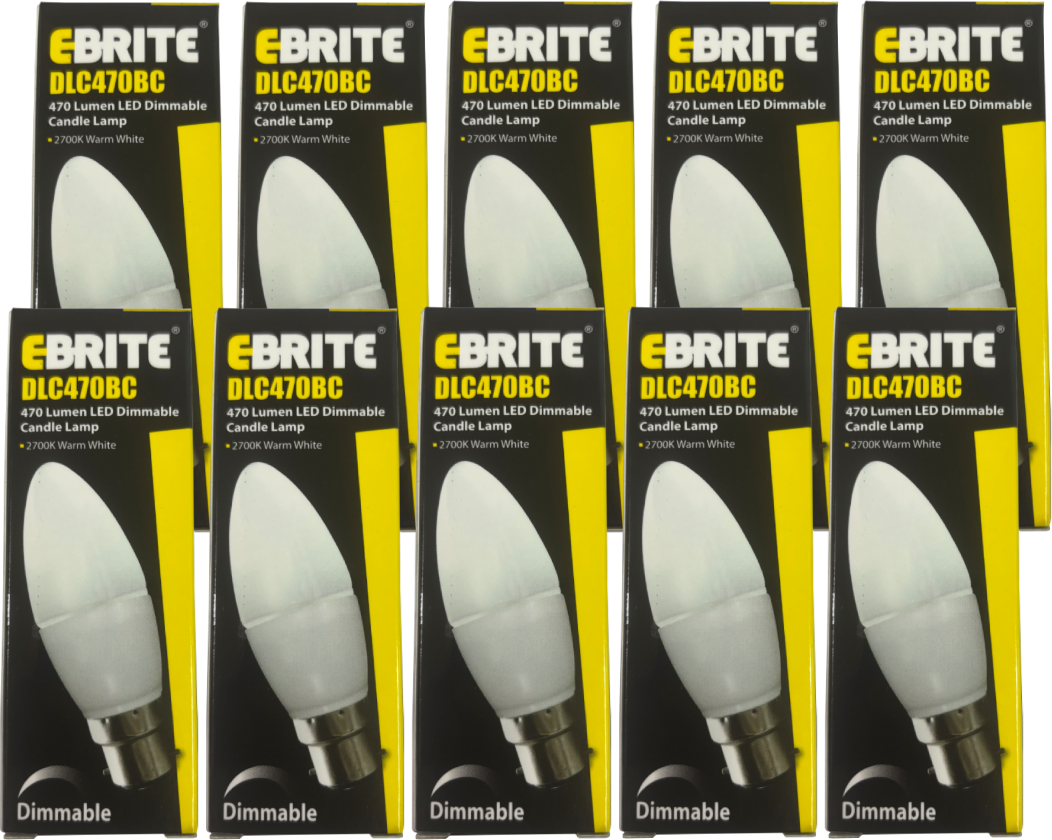 5.5W LED Candle Lamp Dimmable Very Warm White - 2700K (Pack of 10)