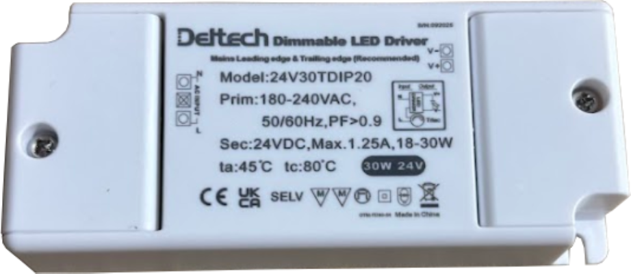 Deltech 24V 30W Dimmable Constant Voltage LED Driver IP20