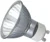 A Standard Halogen GU10 Par16 50W bulb with a wide, ribbed glass reflector and a white base with two metallic pins. The bulb emits a warm white light.