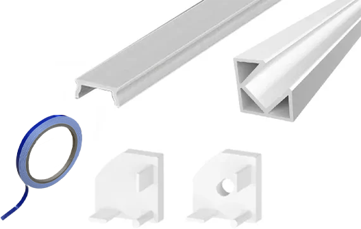 (10mm x 10mm) 2 Metre Corner LED Micro Profile P3-5 White - End Caps and Opal Cover This is a Product image