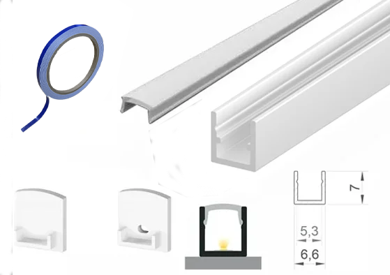(6.6mm x 7mm) 2 Metre Surface White LED Micro Profile P4-4 C/W Tape, End Caps & Opal Cover This is a Product image