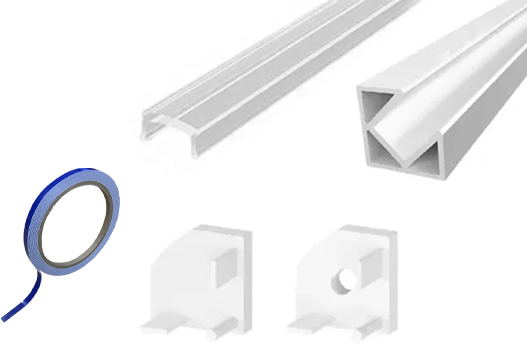 (10mm x 10mm) 2 Metre Corner LED Micro Profile P3-5 White - End Caps and Clear Cover This is a Product image